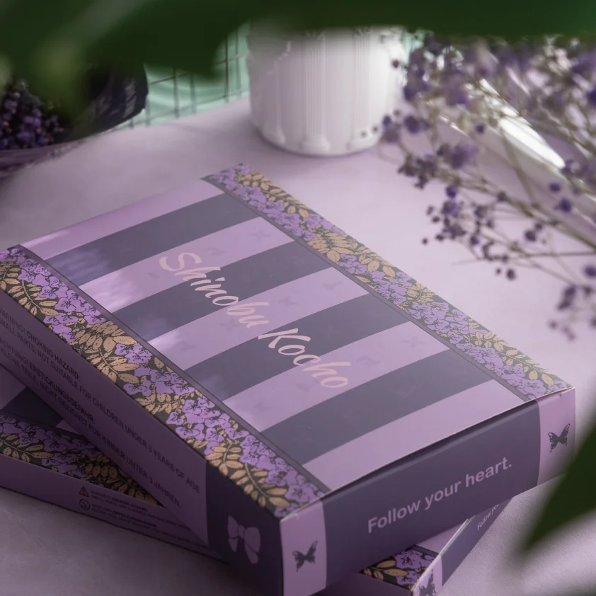 Graceful Shinobu Kocho Keycaps Set gallery: exquisite anime art and vibrant silk-screen details from multiple angles. Elegant butterfly motifs in purple design.