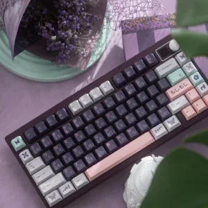 Shinobu Kocho Keycaps set featuring exquisite anime art, vibrant silk-screen details, and elegant butterfly motifs in purple and teal.