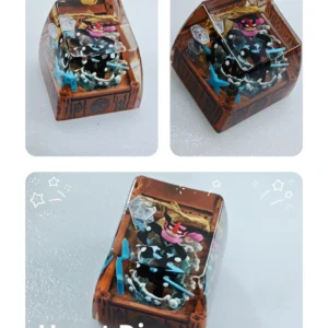 Handcrafted Limited Edition Shiny Greninja keycap, featuring a vibrant sculpted Pokemon diorama cast in luminous resin.