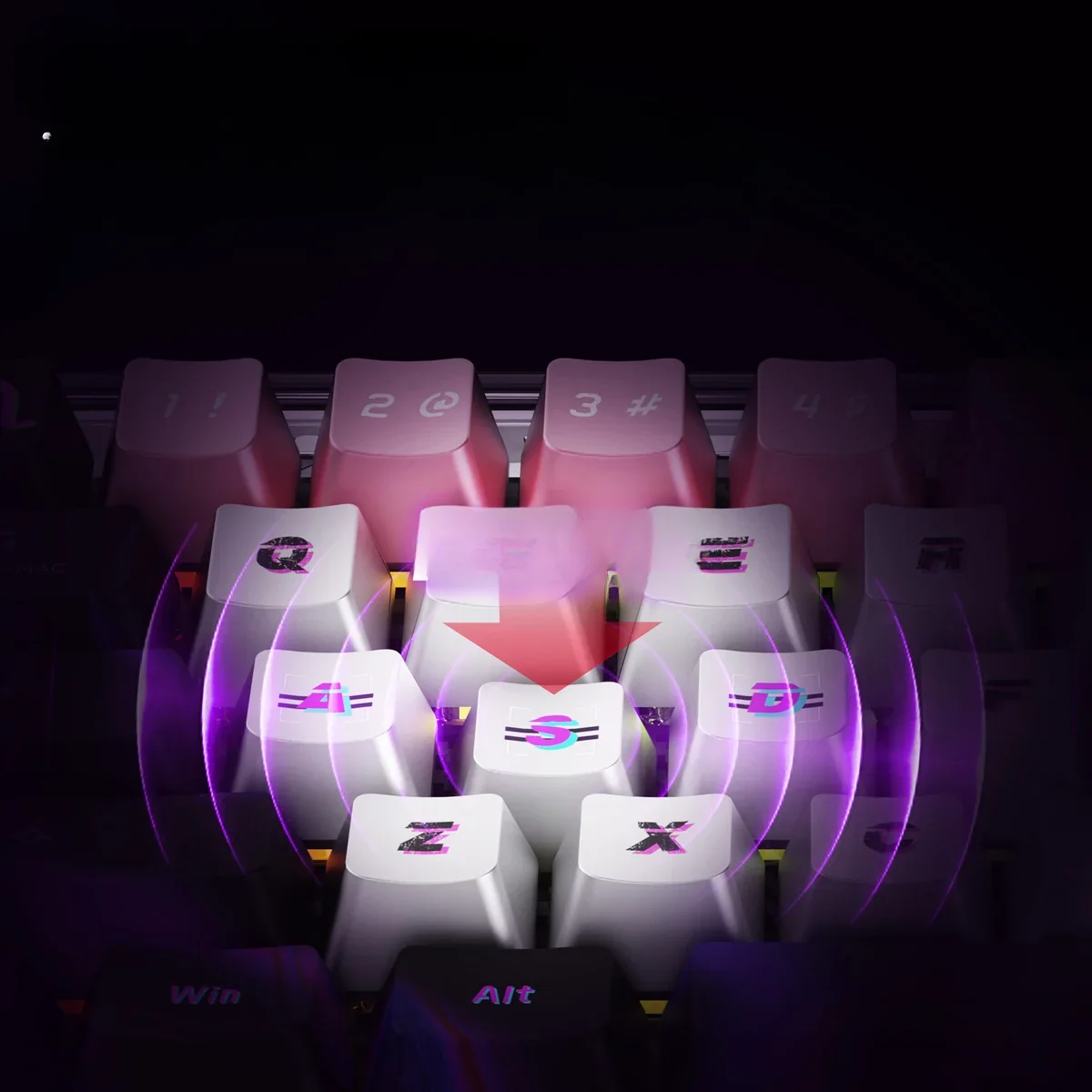 Sleek 'Silver Wing' magnetic switch gaming keyboard with electroplated gradient, transparent PC, futuristic design, and 0.01ms RT.