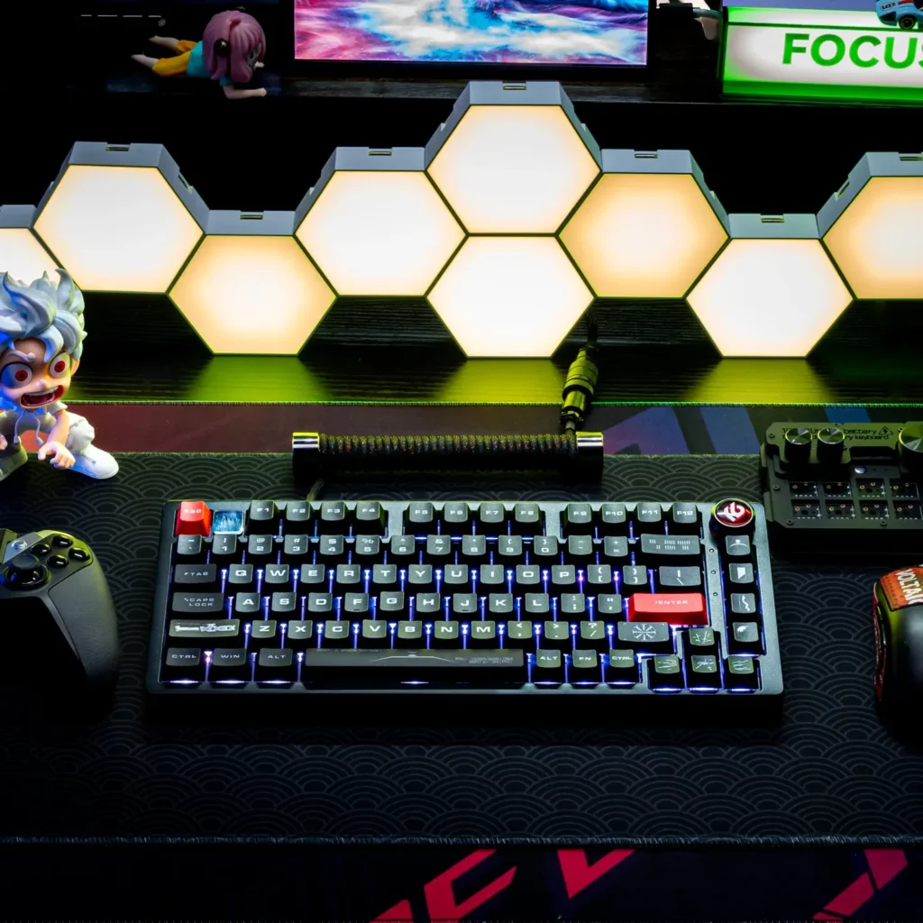 Transformative Cosmic Odyssey PBT Space Keycaps Set on a mechanical keyboard, showcasing durable, immersive deep space exploration and astronaut motifs.