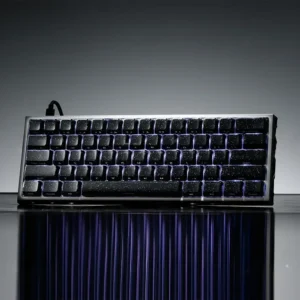 Celestial Glitter Starry Sky Keycap Set, translucent deep black PC with sparkling cosmic glitter, elegant side-engraved, magnetic compatible.