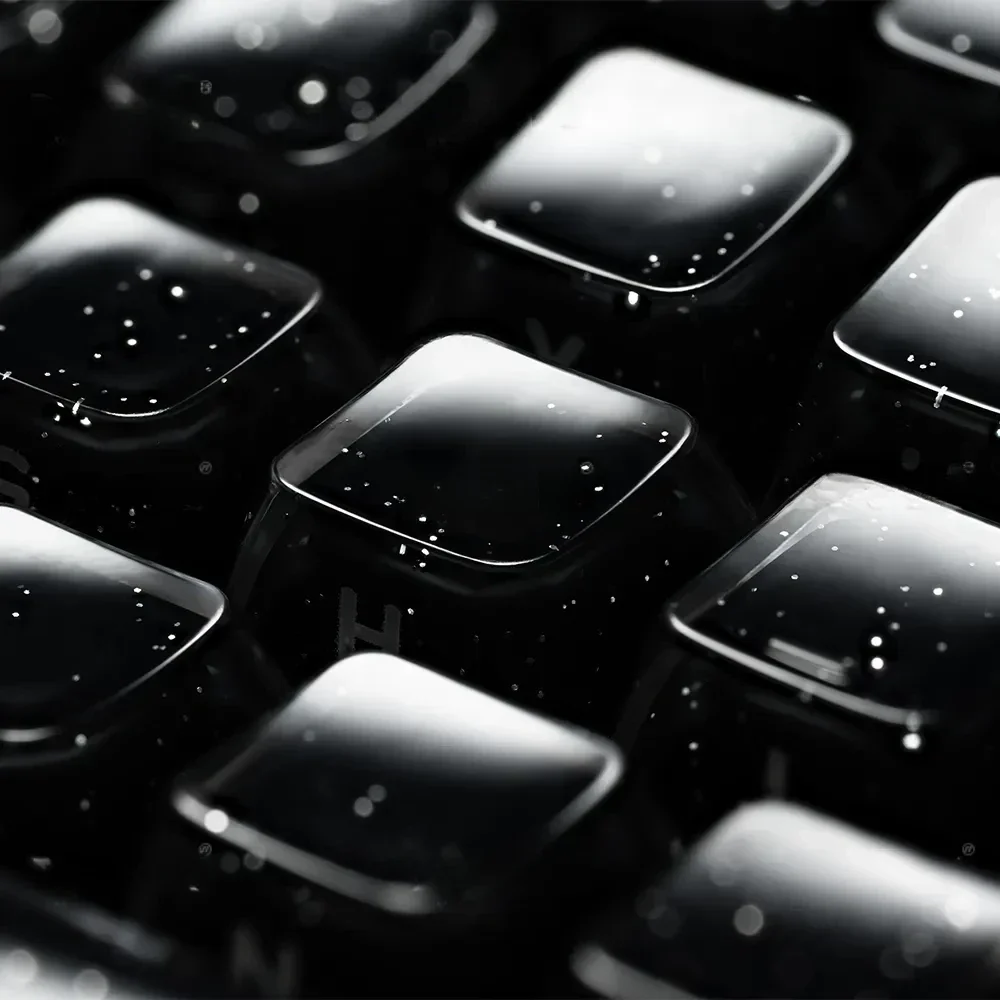 Celestial Glitter Starry Sky Keycap Set, featuring sparkling embedded cosmic dust within deep black translucent PC. Side-engraved for a premium design.