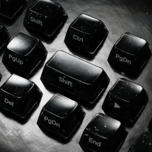 Celestial Glitter Starry Sky Keycap Set showcase deep black translucent PC with sparkling embedded cosmic glitter, side-engraved for magnetic switch.