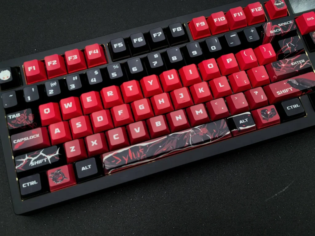 Exclusive Sylus keycap set displaying a romantic Love & Deepspace cosmic design featuring Sylus/Qin Che. A premium, character-centric keyboard accessory.