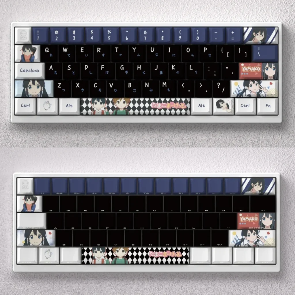 Tamako Keycaps set showcasing vibrant, cute Kitashirakawa Tamako anime art with premium PBT dye-sublimation for durable mechanical keyboards.