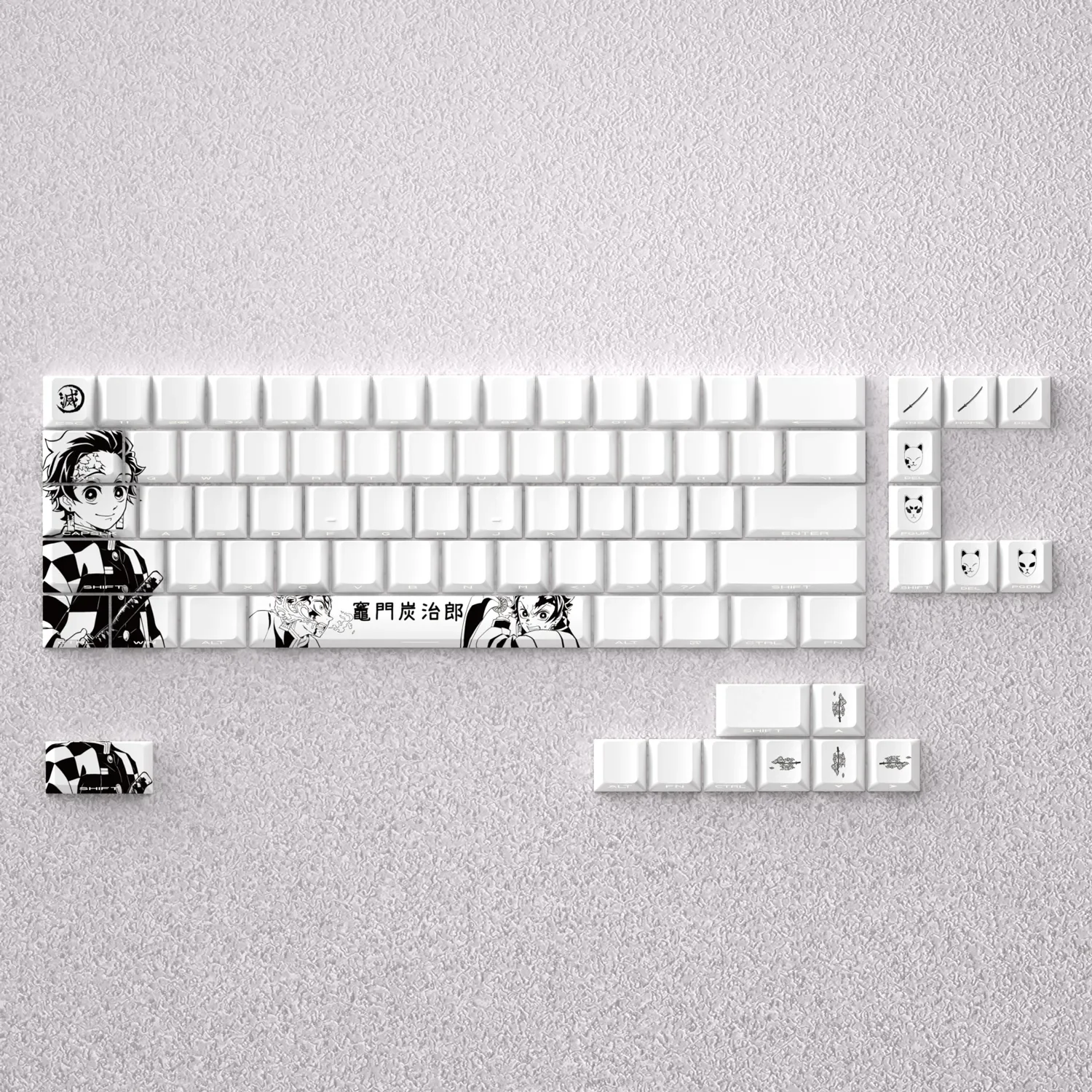 Vibrant Demon Slayer Tanjiro Keycap Set showcasing iconic Tanjiro Kamado character, perfect for custom mechanical keyboards with premium engraved.