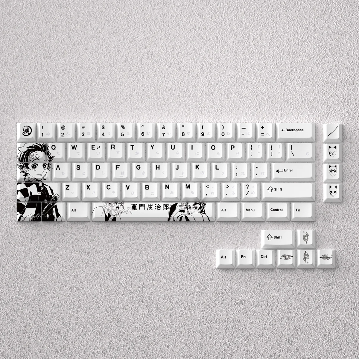 Vibrant Demon Slayer Tanjiro Keycap Set showcasing iconic Tanjiro Kamado character, perfect for custom mechanical keyboards with premium engraved..