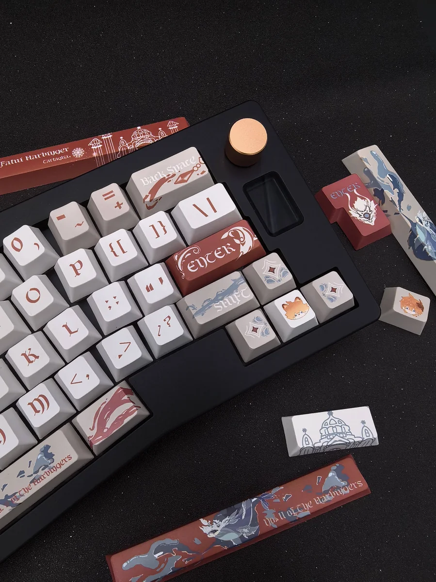 Exclusive Tartaglia Genshin Impact keycaps set, displayed from multiple angles, featuring their bold hydro-elemental design and premium craftsmanship.