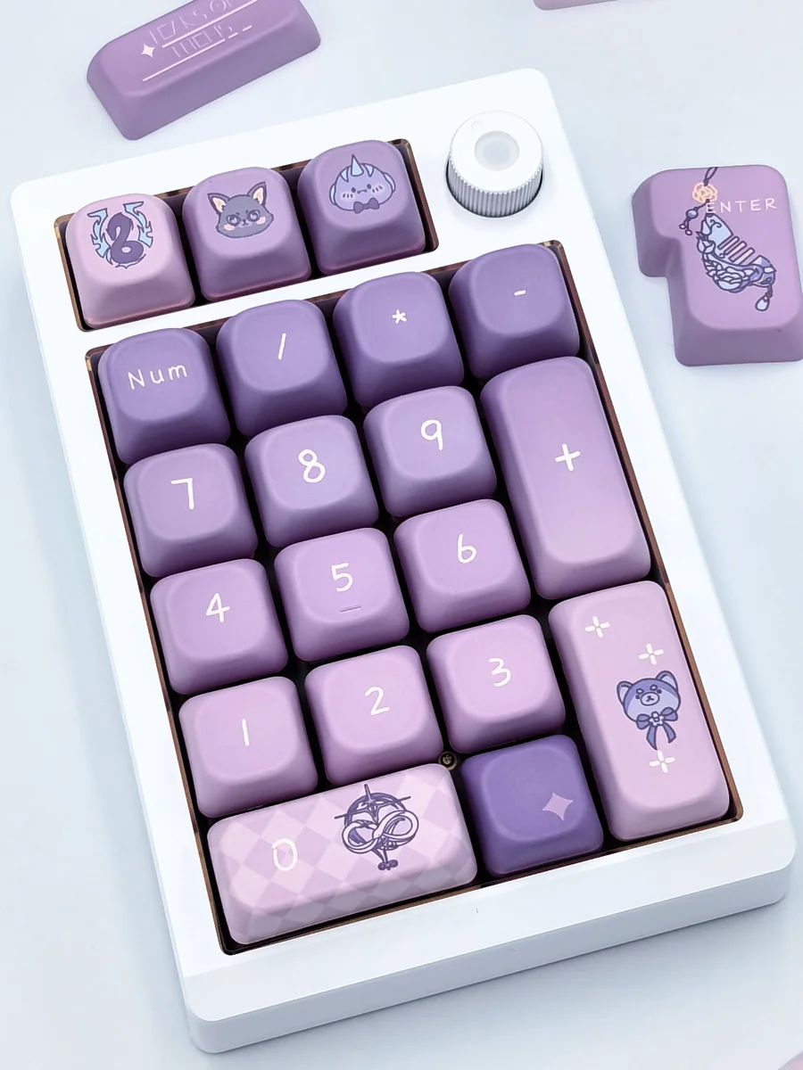 An artistic close-up of the Tears of Themis Marius von Hagen keycaps set, revealing the exclusive, sophisticated character motifs and elegant game-inspired.