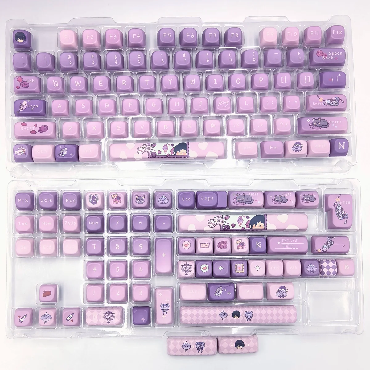 Close-up of Tears of Themis Marius von Hagen keycaps set, highlighting the exclusive design, sophisticated character motifs, and elegant game-inspired icon design.