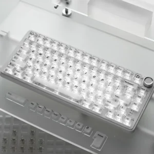 Main image of premium frosted translucent keycaps set, designed for stunning backlit aesthetics and vibrant RGB light diffusion.