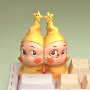 Gallery views of the Twinkle Twinkle Nighty Night Keycaps, emphasizing its handcrafted 3D sculptural details and vibrant cosmic artistry.