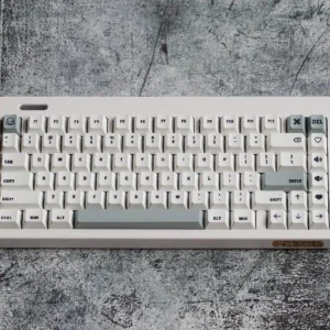 Tyche-One Minimalist PBT Keycaps Set displayed, highlighting their clean aesthetic and crisp dye-sub legends. Durable PBT ensures premium quality.