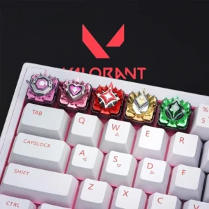 Handcrafted Valorant Rank 3D resin keycap displays a vibrant, glossy finish and intricately sculpted game icon, celebrating gaming achievements.