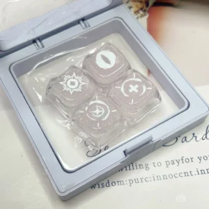 Sparkling translucent pink Valorant Reyna cat ear keycap set for mechanical keyboards, featuring glitter and a playful gaming aesthetic.