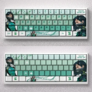 Dynamic Valorant Viper Keycap Set, tactical PBT Dye-Sub set for gaming mechanical keyboards, with vibrant green accents and sleek snake motif.