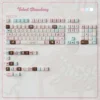 Artistic display of Velvet Frosted Strawberry Keycaps set, showcasing the unique translucent PBT+PC material with a sweet, ethereal glow.