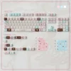 Velvet Frosted Strawberry Keycaps Set glowing softly, showcasing the translucent PBT+PC design and sweet whimsical aesthetic for custom keyboards.