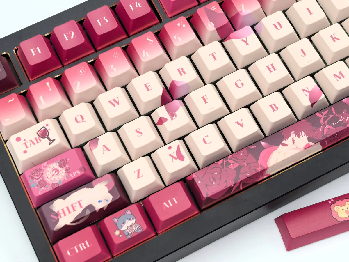 An alternative perspective of the exclusive Victor Keycap Set, revealing the intricate character motifs and luxurious feel of this elegant design.