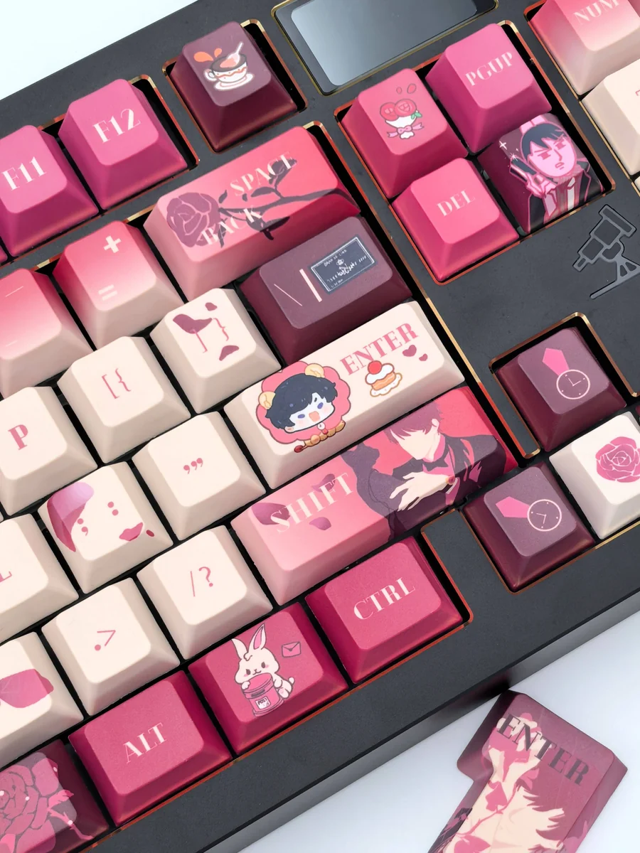 Detailed view of exclusive Victor Keycap Set, highlighting their sophisticated character motifs and elegant, professional aesthetic.