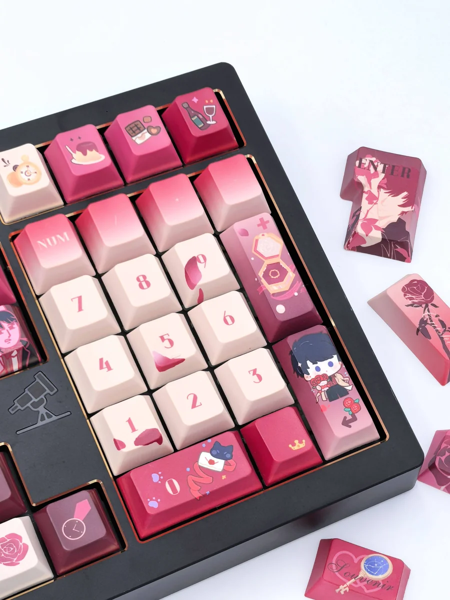 Elegant Victor Keycap Set, showcasing sophisticated character motifs from a distinct angle. Exclusive design for premium mechanical keyboard.