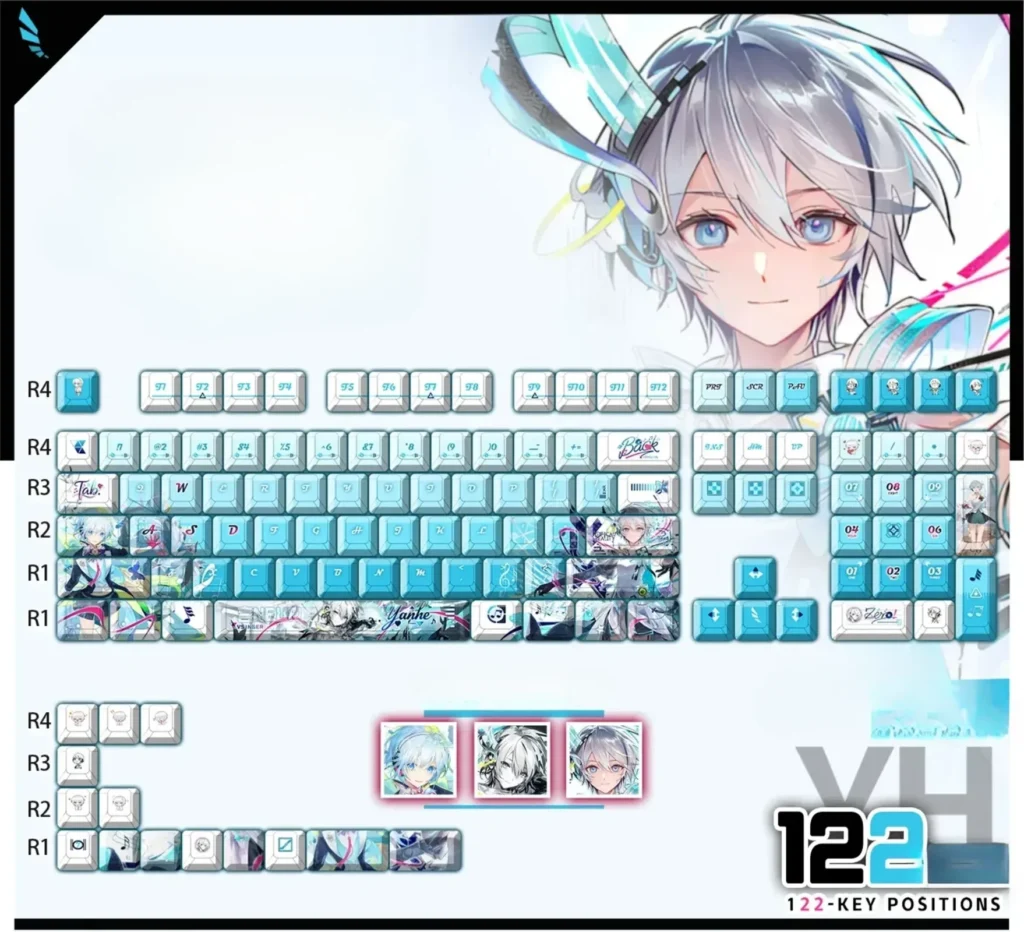 Exclusive VOCALOID Yanhe PBT backlit keycap set features vibrant character art, crisp legends, and a clean, artistic design.