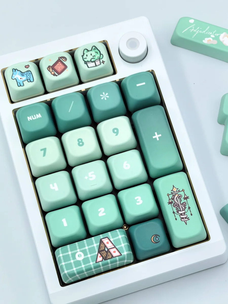 Vyn Richter Keycap Set FOA profile gallery, showcasing sophisticated Mò Yì character art in elegant cool tones across a full set from multiple angles.