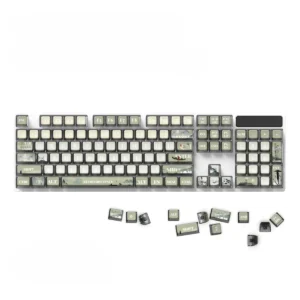 Exquisite Jiangnan Wuxia Ink Wash PBT Pudding Keycaps Set featuring detailed Chinese landscapes and martial arts artistry.