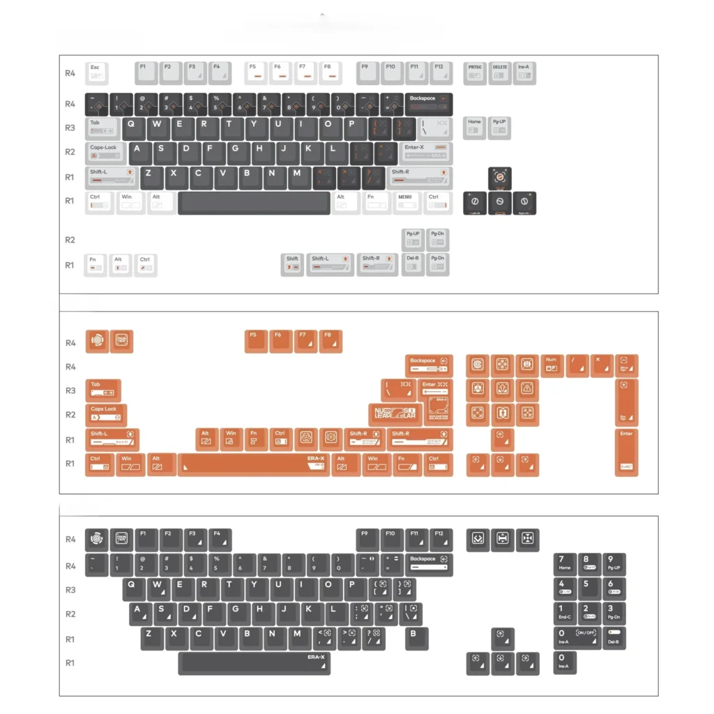 X-Era Dream Boundary Keycap Set featuring front-engraved translucent PC, glowing with vibrant orange light for ultimate sci-fi immersion.