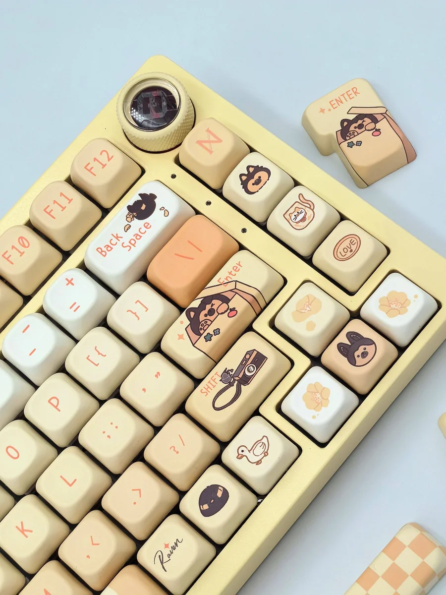 Exclusive Xia Yan Tears of Themis PBT keycaps, showcasing sophisticated character art and cool-toned detective motifs from multiple angles.
