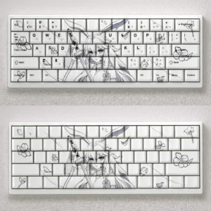 Exquisite Yae Sakura PBT keycaps set with Cherry profile, showcasing delicate pink blossoms for a serene keyboard garden aesthetic.