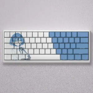 Vibrant Yamada Ryo PBT side-lit keycaps set for Bocchi the Rock, featuring iconic anime art and an optimized backlight glow.
