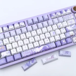 Exclusive Ye Xuan Keycaps PBT art set, showcasing intricate romantic character side-engravings and an elegant gaming aesthetic.