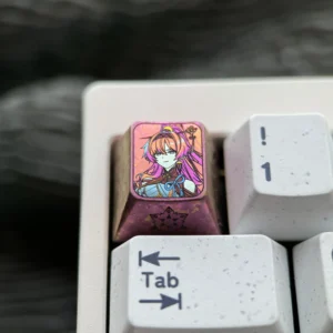 Exclusive Yinlin titanium alloy keycap for Wuthering Waves fans, displaying its intricate anime ESC design and vibrant premium finish.
