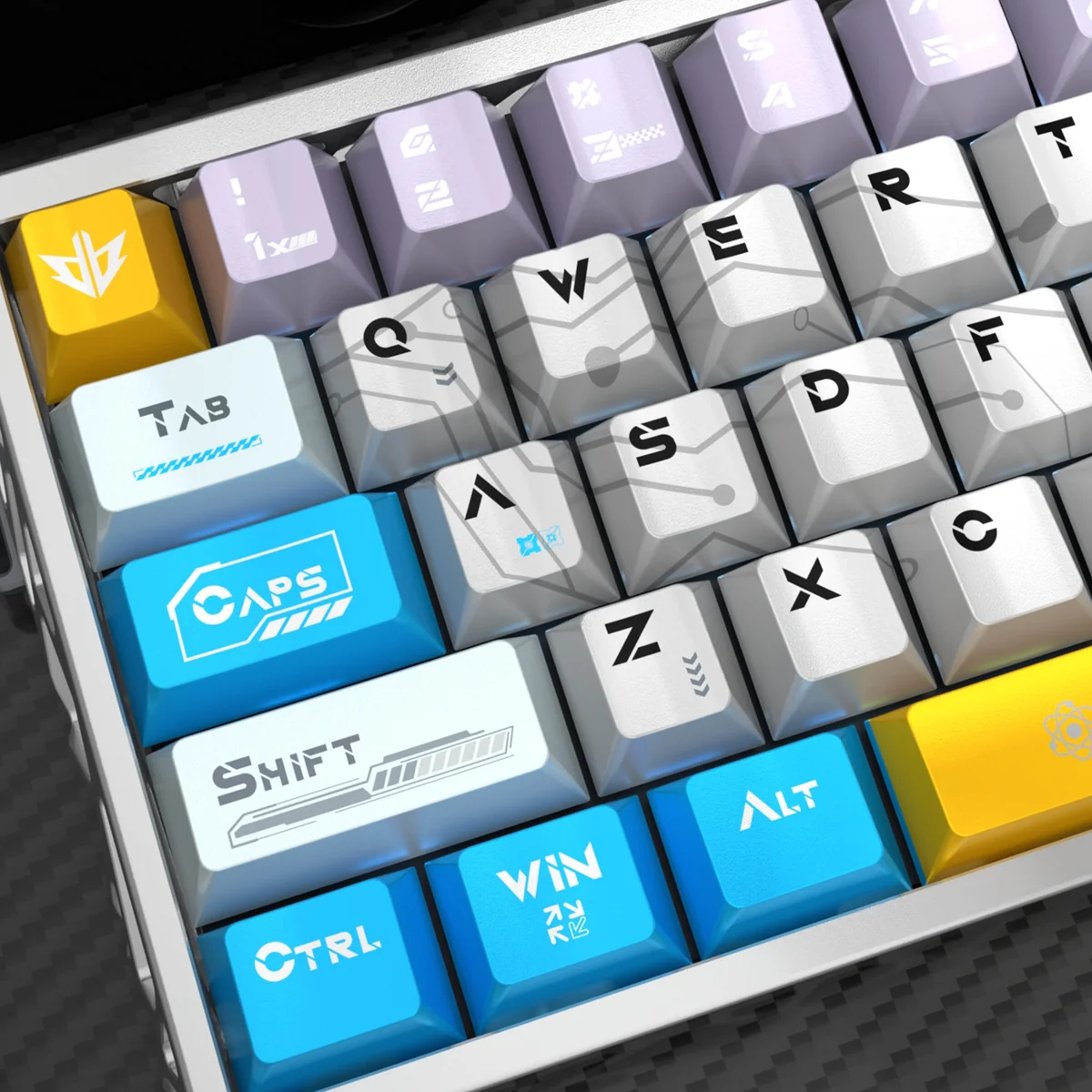 Detailed views of premium Angel Keycaps Set, showcasing their ethereal pearlescent PBT finish and celestial angelic design for magnetic keyboards.