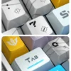 A collection of pearlescent PBT Angel Keycaps Set designed for magnetic keyboards, showcasing their ethereal glow and celestial motifs from various artistic angles.