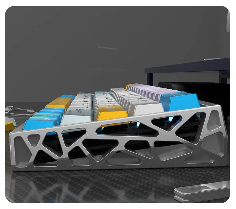 Gallery of Angel Keycaps Set with shimmering pearlescent PBT, revealing intricate celestial motifs and their ethereal glow for magnetic keyboards.