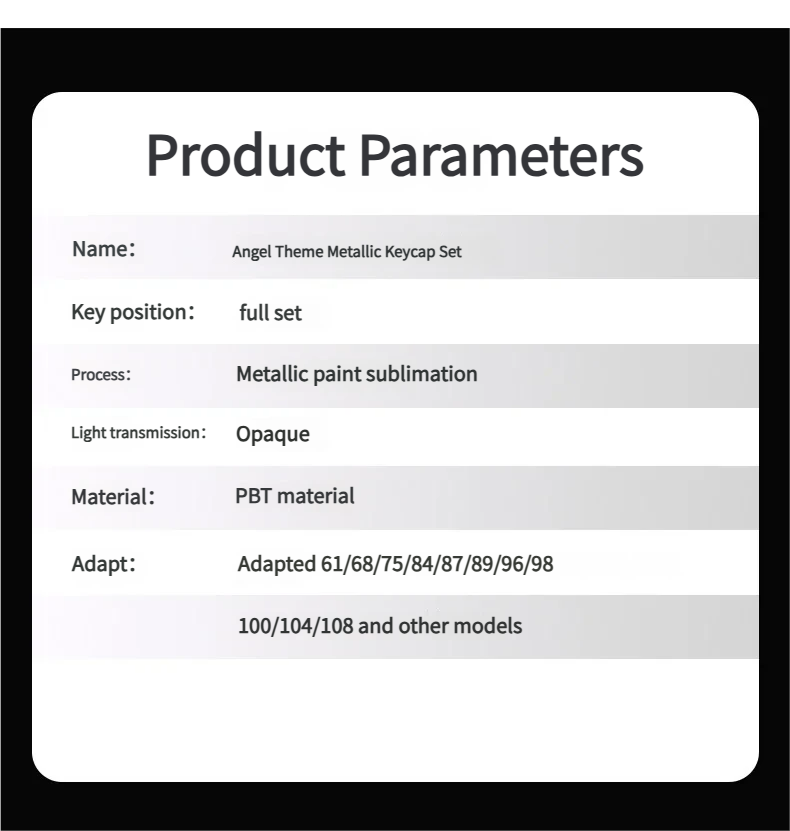 Detailed views of premium Angel Keycaps Set, showcasing their ethereal pearlescent PBT finish and celestial angelic design for magnetic keyboards.