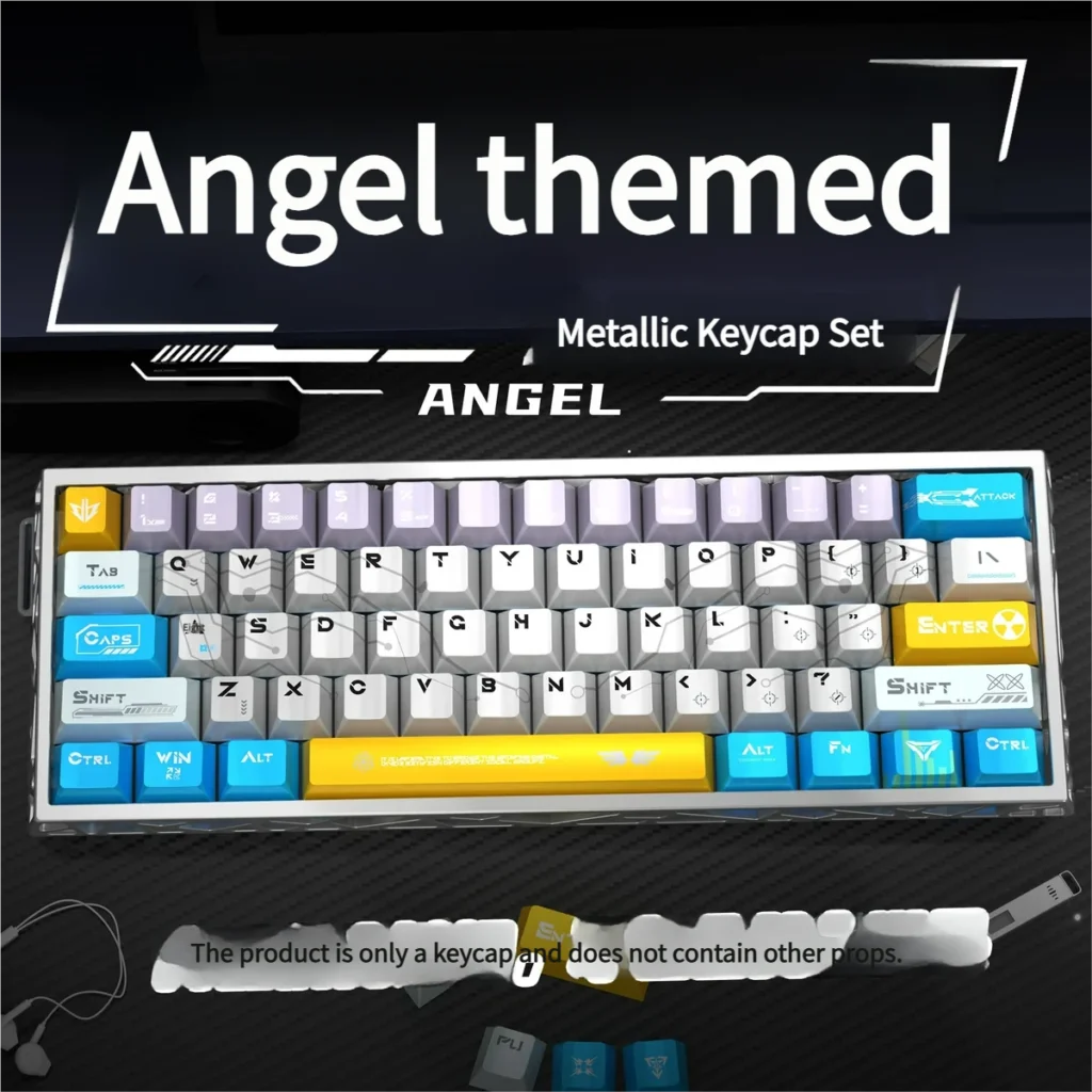 Ethereal Angel Keycap Set crafted from pearlescent PBT, showcasing a shimmering angelic design specifically for magnetic keyboards.