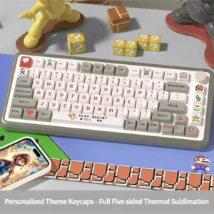 Playful Mario Keycaps Set featuring iconic arcade pixel art and vibrant dye-sub PBT, a must-have for retro gamers.