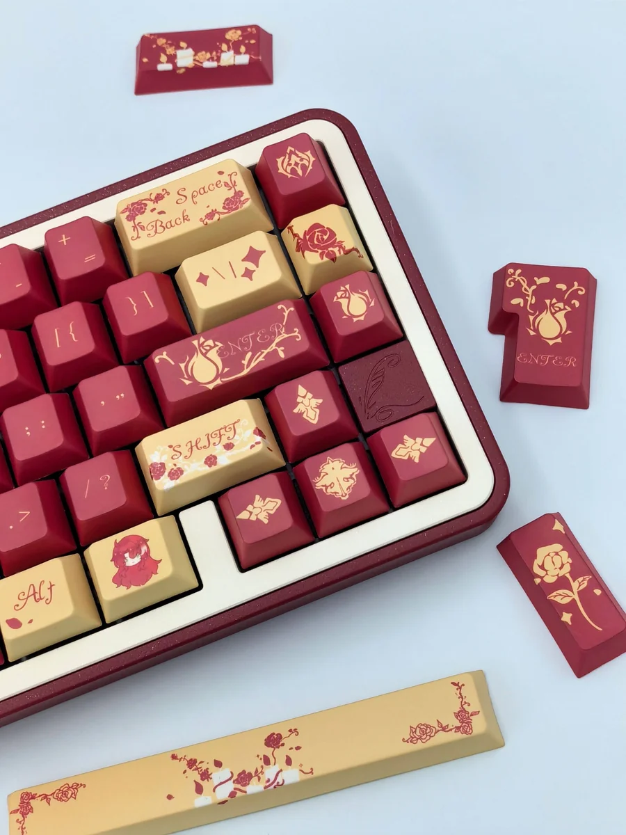 Side profile of the premium Argenti Honkai Star Rail keycaps set, showcasing intricate rose and cosmic knight motifs from the exclusive set.