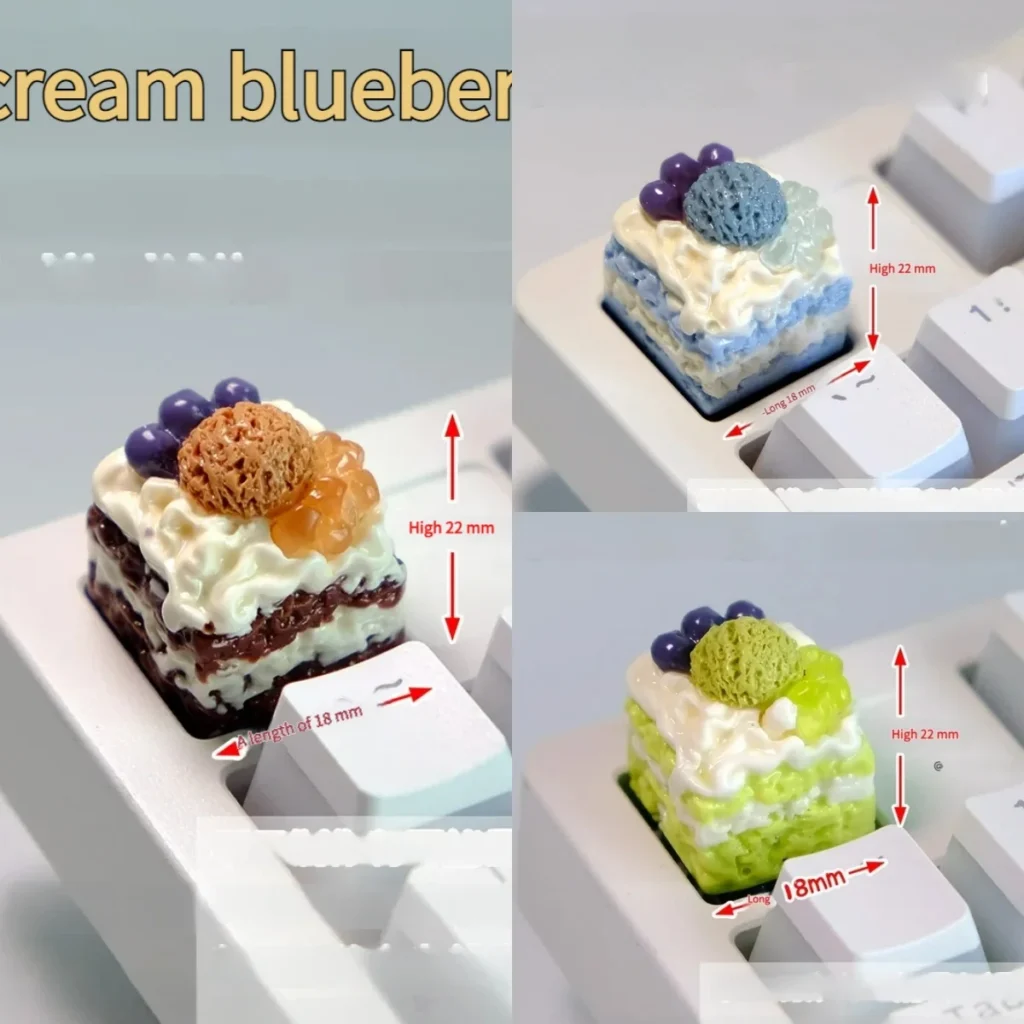 Vibrant handcrafted artisan dessert keycap featuring a realistic miniature ice cream and cake, a delightful artistic keyboard accessory.