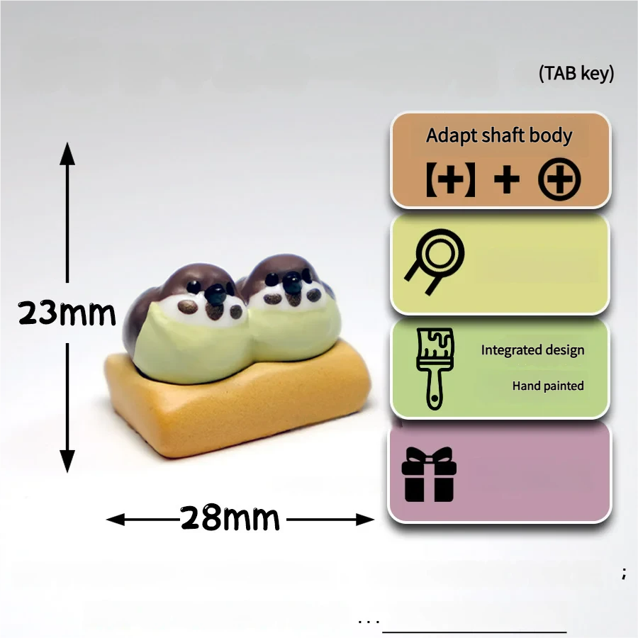 Exquisite handcrafted artisan Java Sparrow keycap for the TAB key, featuring a charming pair of sparrows in an intricate 3D miniature scene.