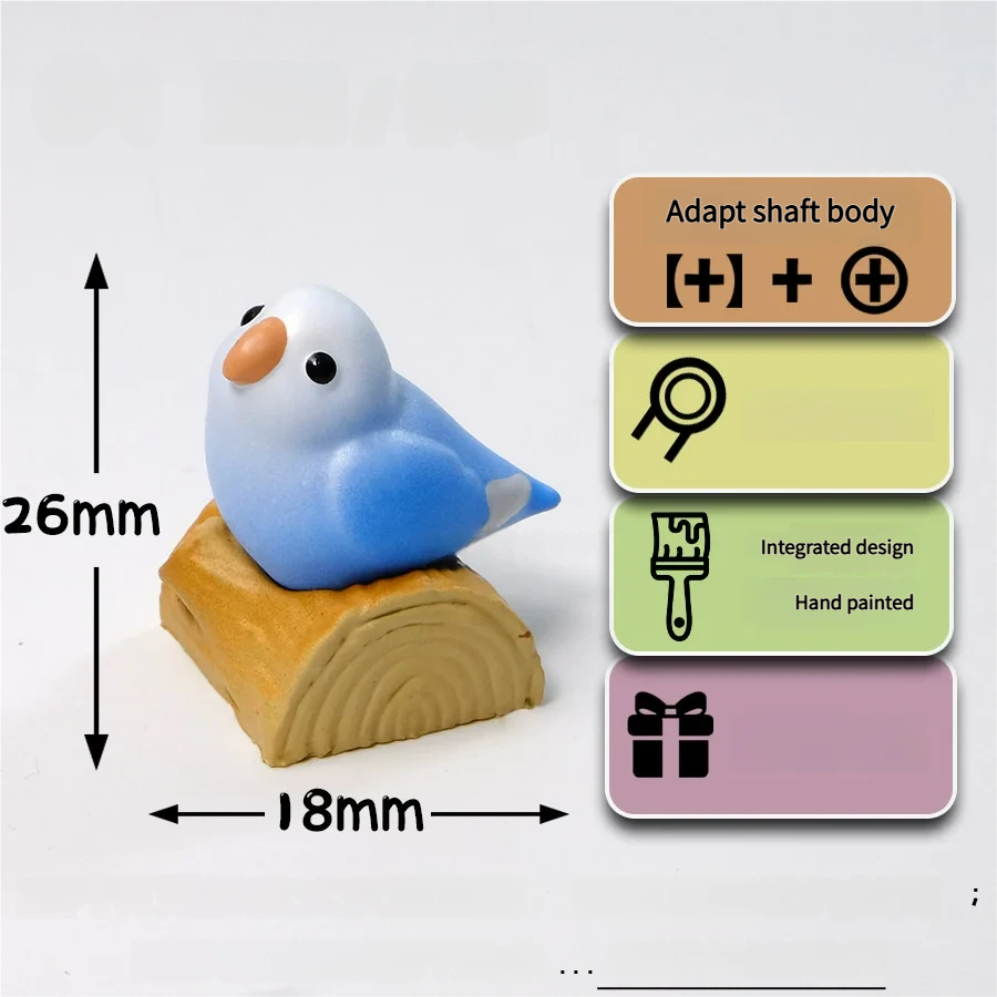 Vibrant blue hand-sculpted artisan keycap with a detailed 3D parrot, showcasing artistic craftsmanship.