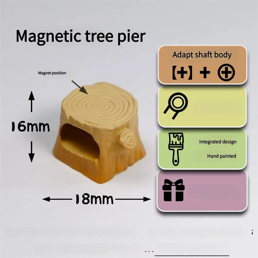 Handmade magnetic stump artisan keycap variant, showcasing the cozy woodland base for the detachable hamster, emphasizing its interactive magnetic design.