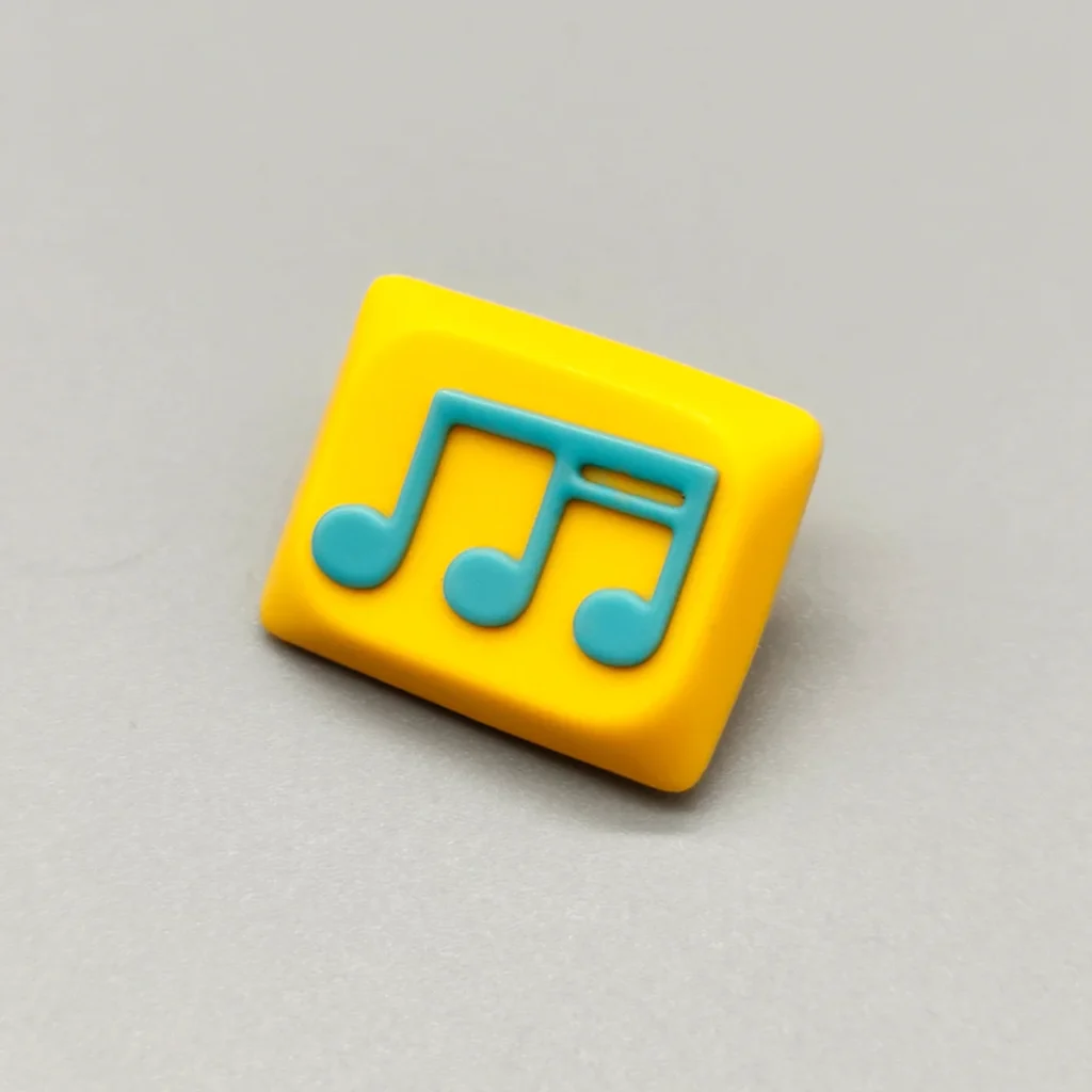 Vibrant yellow-green handcrafted Musical Note Low Shaft Keycaps with a fluid music note design, showcasing artistic and playful aesthetics.