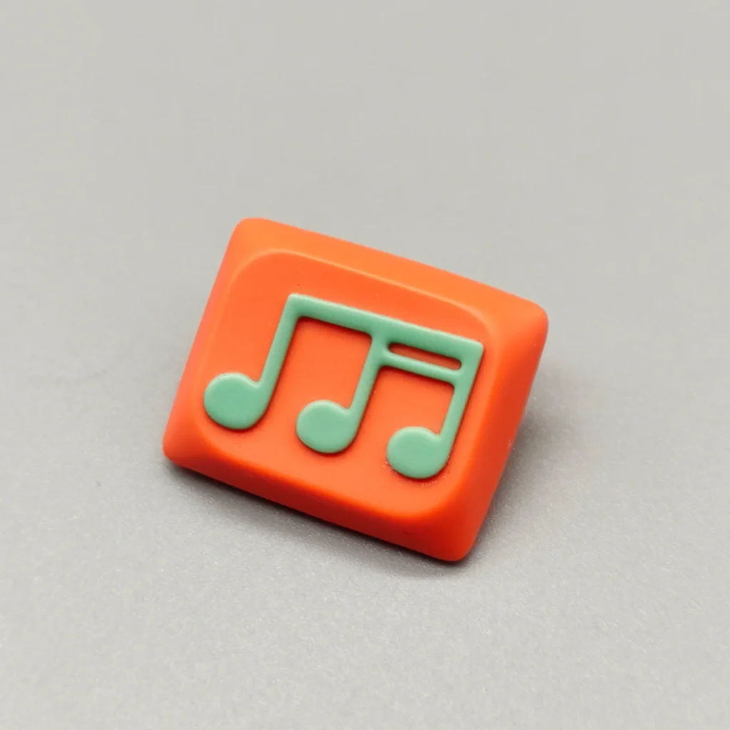 Musical Note Low Shaft Keycaps featuring fluid dual-tone music note designs from multiple angles, highlighting their unique artistic quality.