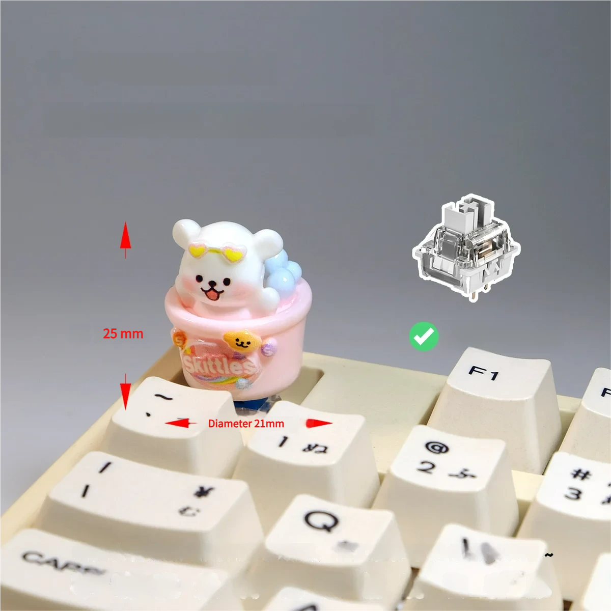 Whimsical handcrafted Animal Spa: Pink Pot Maltese Dog Keycap, adorable line art and sweet pastel details viewed from multiple angles.