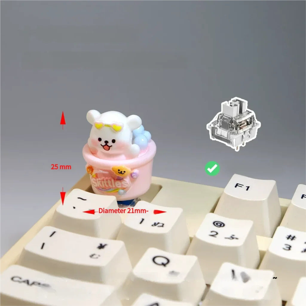 Close-up of a whimsical, Animal Spa: Pink Pot Maltese Dog Keycap, featuring cute line art and a sweet pastel aesthetic for mechanical keyboards.
